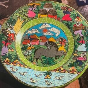 Vintage 12” Mexican Hand Painted Folk Art Wall Plate - made in Mexico